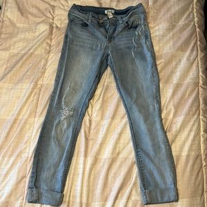 Forever 21 distressed blue jeans. Size 28. Lighter wash. Can un-cuff the legs.